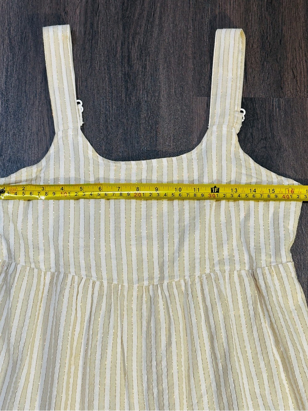 Linda Anderson Gold Stripe Tiered Midi Dress | Neutral Shimmer Boho Sundress - Picture 7 of 11